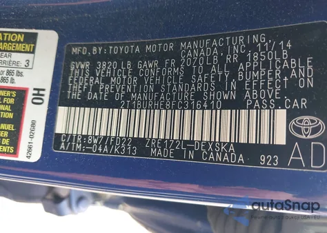 2015 Toyota Corolla S Plus z USA, uszkodzony, nr VIN 2T1BURHE8FC316410
